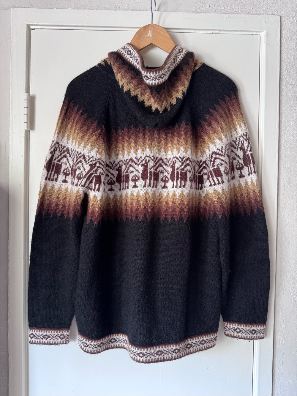 Men's AlpacaWool Zip-Up Hooded Sweater Jacket in Black & Brown - Picture 2 of 3
